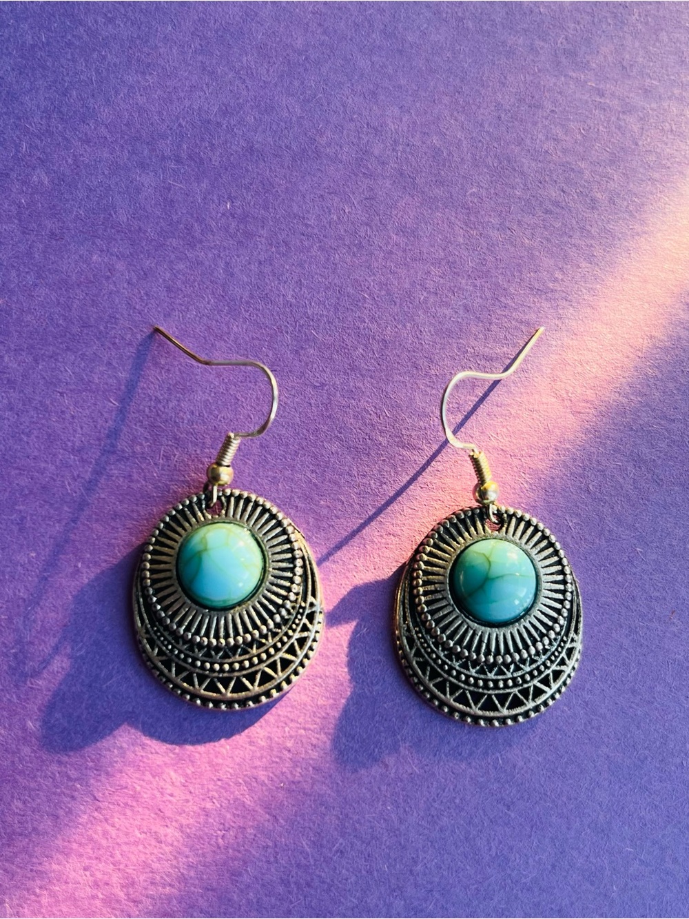 Vintage Boho Turquoise Style Dangle Earrings w/ 925 Silver Hooks